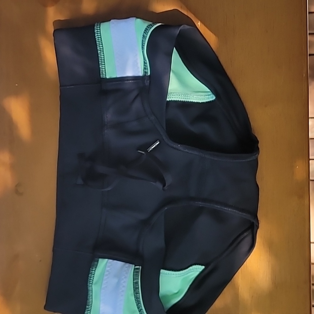 Black and Green Colorblock Swim Shorts